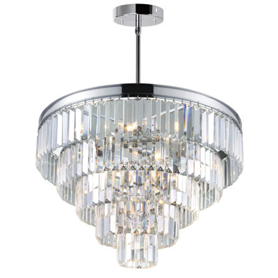 12 Light 24in Elegant Crystal Chandelier Chrome Finish with Faceted Glass Pendant