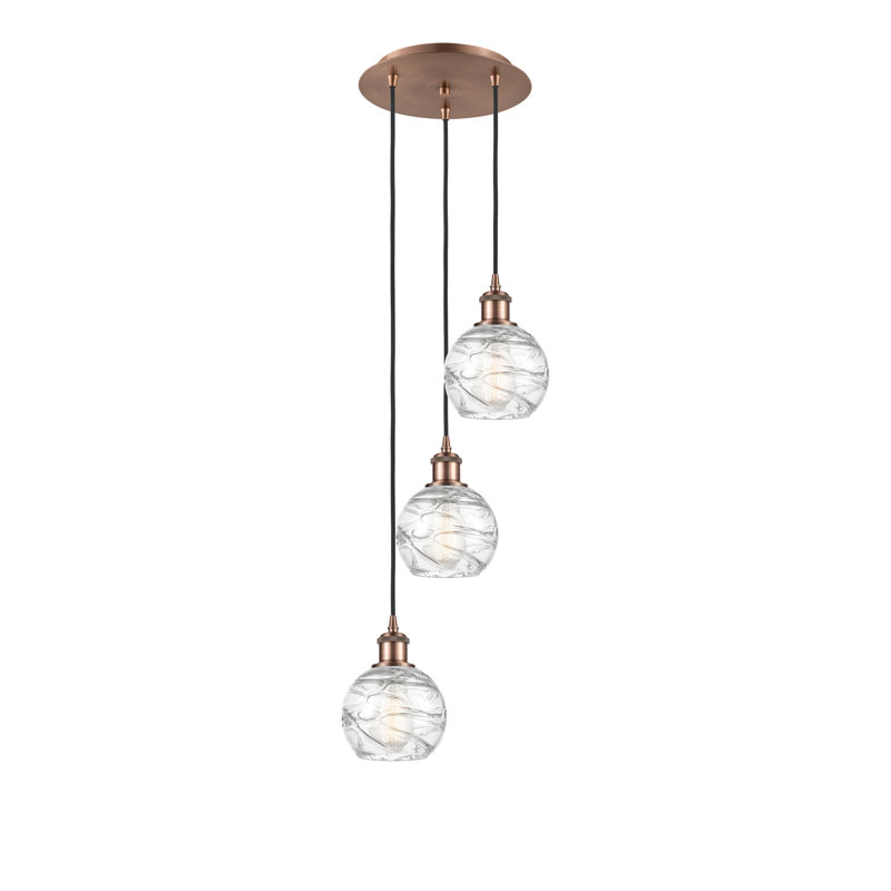 Cindi 3 - Light Cluster Pendant, 18" H x 12.75" W x 12.75" D, Antique Copper, Clear Deco Swirl