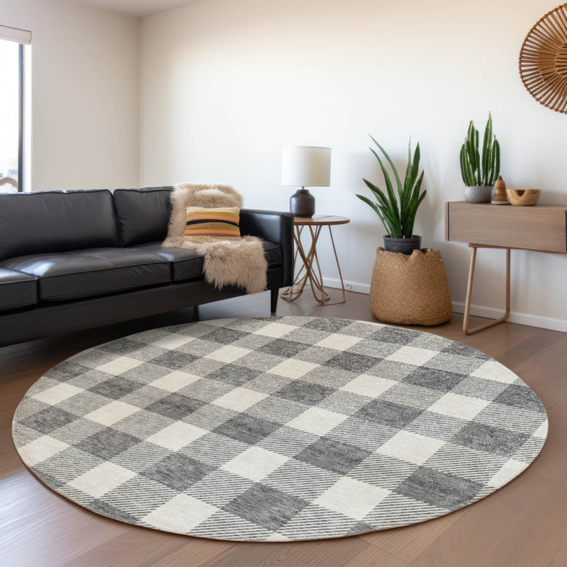 Tapis gris Prisco lavable à la machine de qualité supérieure, Rond 8 pi
