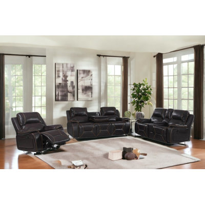 Hermosillo Three Piece Indoor Brown Faux Leather Six Person Seating Set