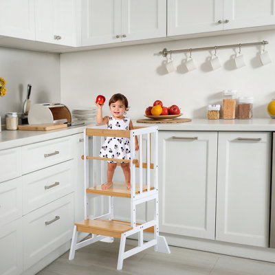 35.4''' Adjustable Kids Toddler Standing Tower With Anti-drop Bar, Anti-tip Kids Kitchen Step Stool