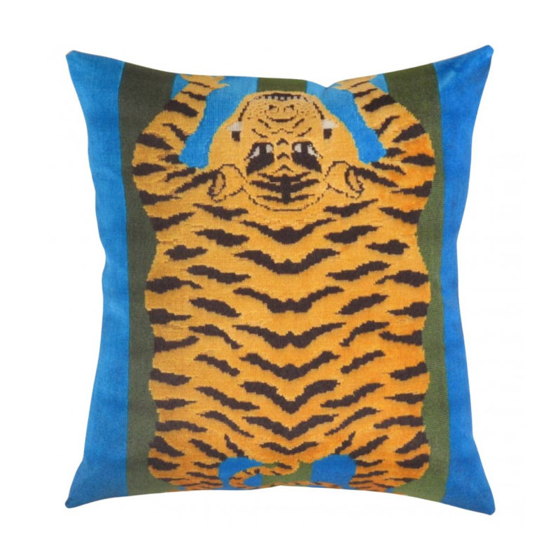 Coussin Pasargad, Bleu/noir/brun, H 16 po x l 16 po