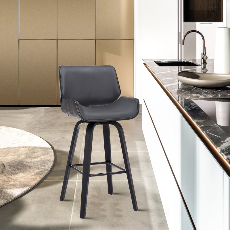 Journeigh Swivel Upholstered Faux Leather Counter Stool, Grey Faux Leather, 30" Bar Height