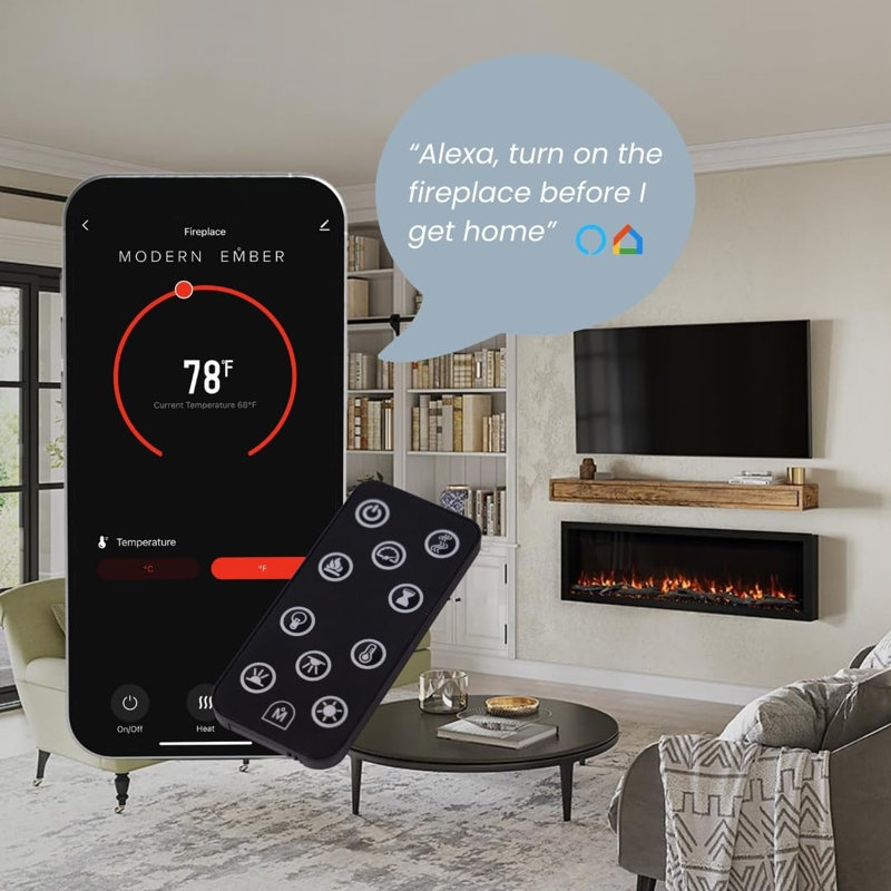 Modern Ember Highmark Smart Linear Electric Fireplace - 10 Different Flame Colors, Works With Alexa And Google Assistant