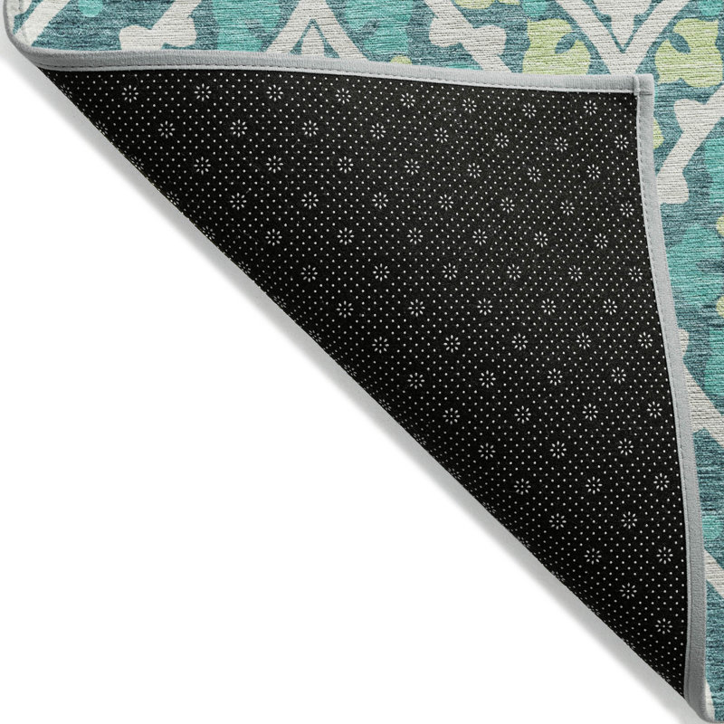 Tapis extérieur lavable floral bleu sarcelle ivoire et artichaut 9 pi x 12 pi
