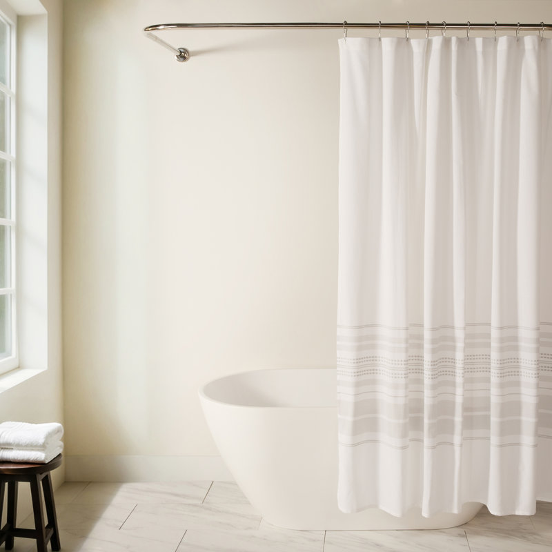 Rideau de douche à rayures en mélange de coton, Gris