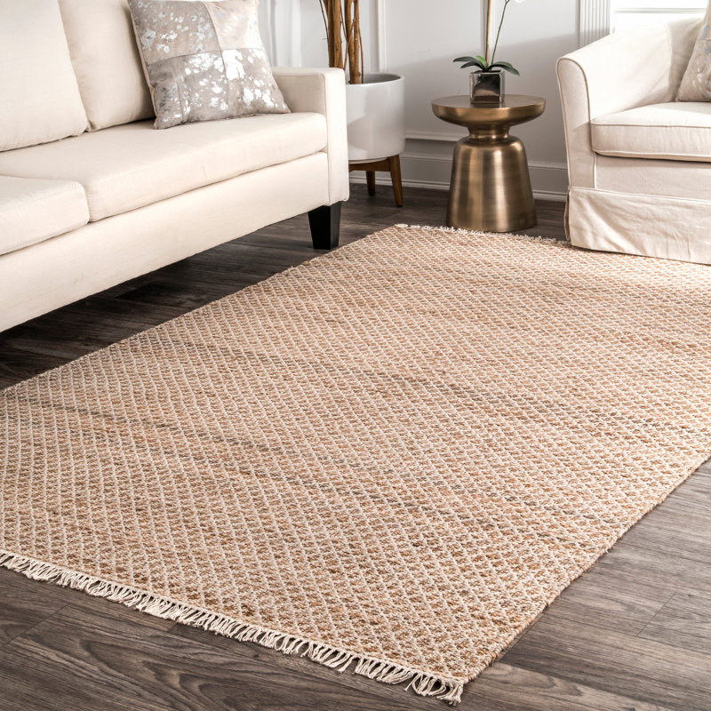 Tapis brun en coton tissé à plat à la main Partain, Rectangle 7 pi 6 po x 9 pi 6 po
