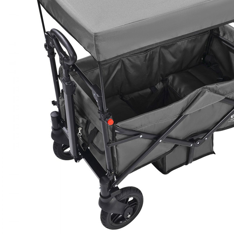 Poussette Wagon pour 2 enfants, poussette pliable à tirer avec poignée réglable, Gris