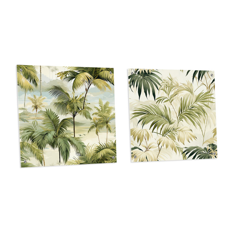 Palmier motif tropical - ensemble de 2 verres muraux en acrylique, H 36 po x l 73 po