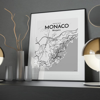 Monaco City Map In Tones - No Frame Print
