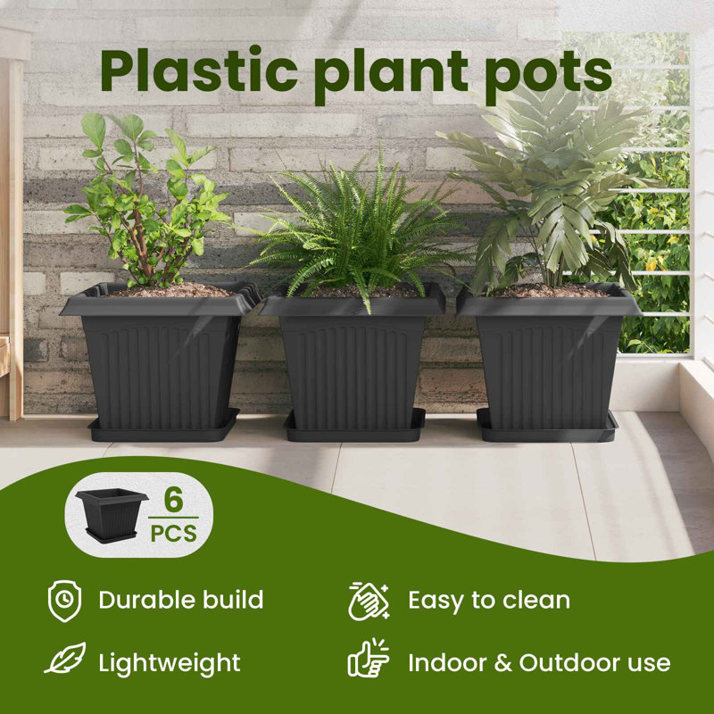 Planter, 26cm H x 33cm W x 33cm D, Black, 6