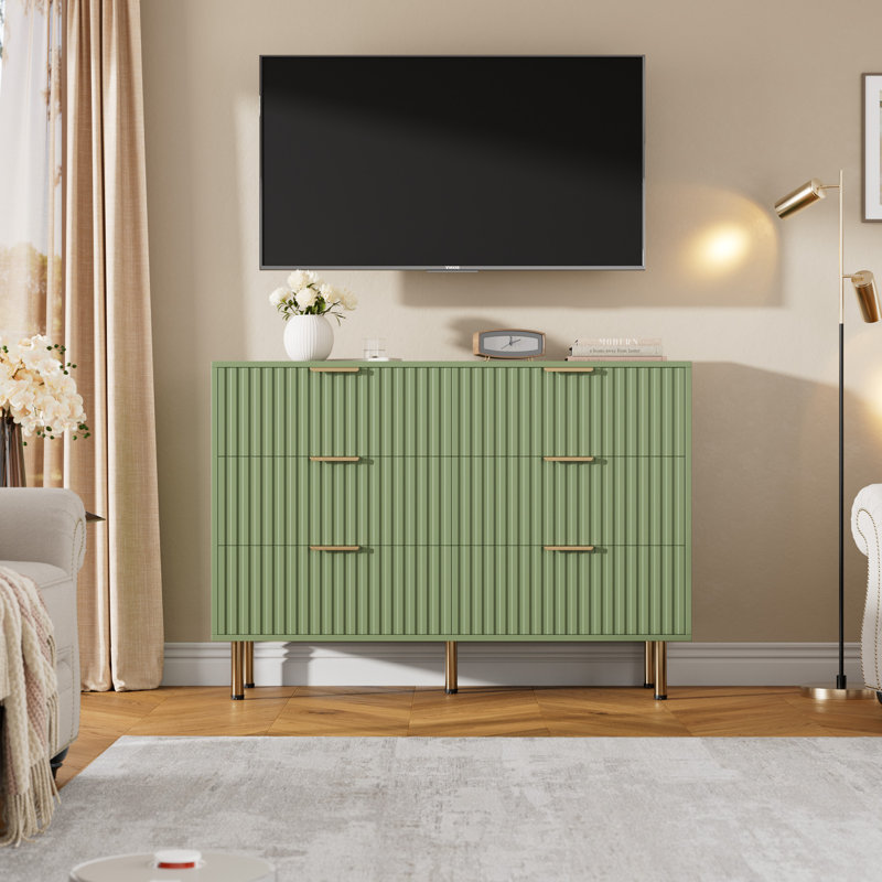 Commode de rangement cannelée à 6 tiroirs, Vert