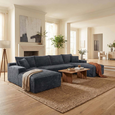 Canapé modulaire compressible en forme de U avec tissu velours côtelé