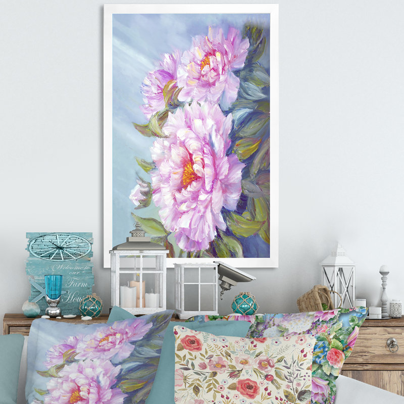 «Pink Peony Flowers Bouquet», reproduction d'art sur toile, H 12 po x l 8 po x P 1 po, Toile avec cadre blanc