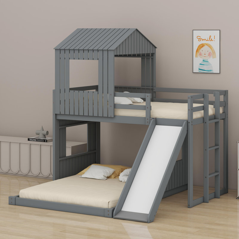 Lit superposé en bois, Gris