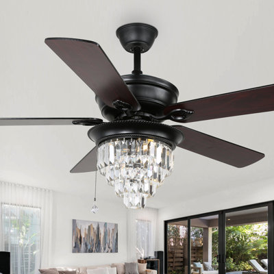 Ventilateur de plafond à 5 pales en cristal 52 "avec télécommande et ensemble d’éclairage inclus