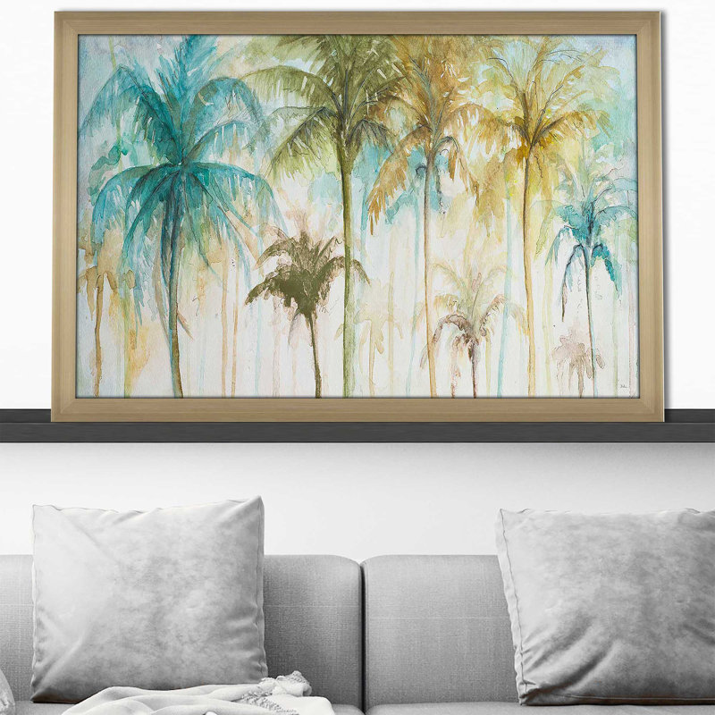 Watercolor Palms par Patricia Pinto - Peinture, H 21,5 po x l 27,5 po x P 0,75 po, Encadrement champagne