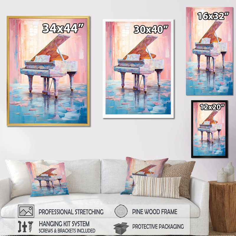 Piano, réverbération rétro sur toile, Toile tendue, H 32 po x l 24 po x P 1 po