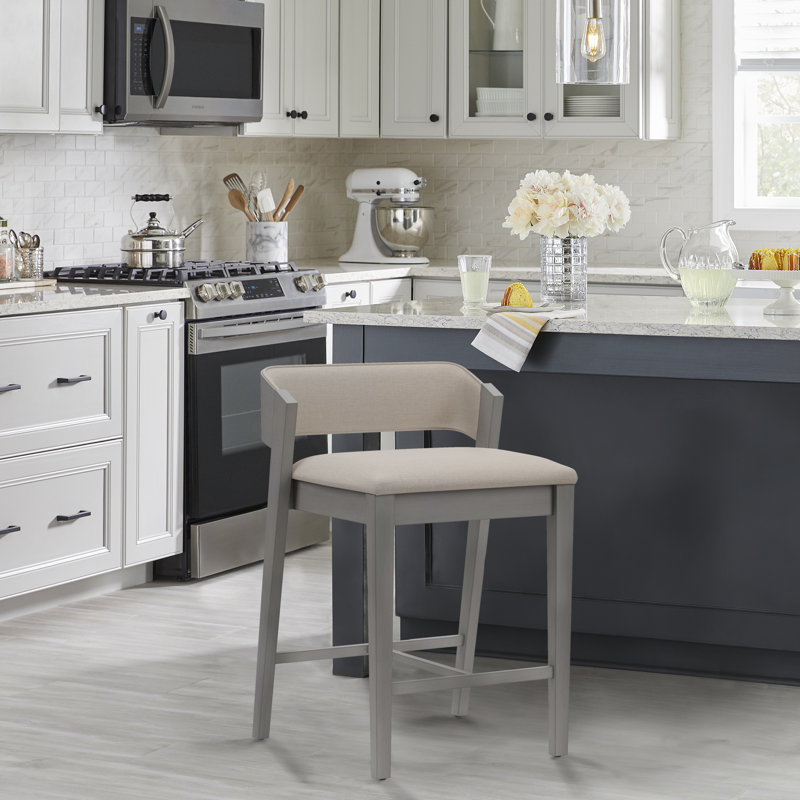 Halfeti Wood Counter Height Stool, Distressed Gray/Light Beige