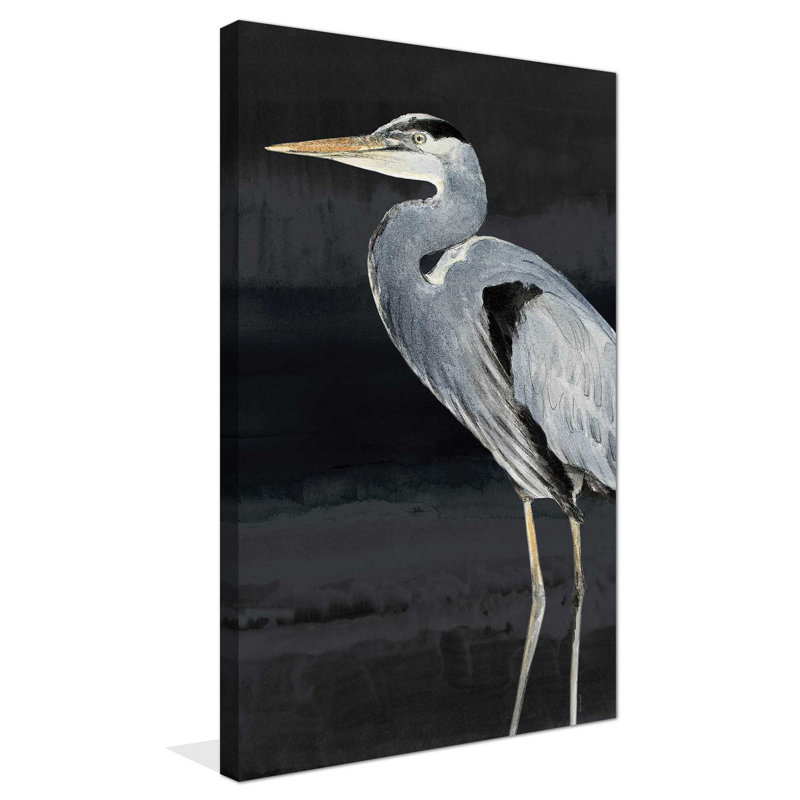 «Heron on Black I» par Lanie Loreth - reproduction d'art sur toile, H 30 po x l 18 po x P 1 po, Toile tendue, Sans cadre