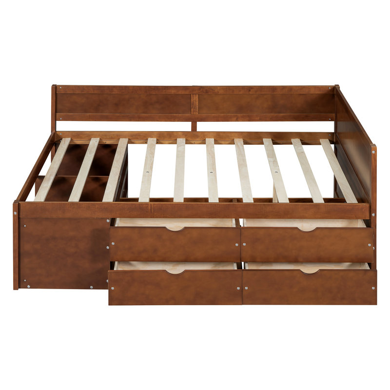 Lit de jour avec tiroirs et tablettes, Complet/Double, Noyer