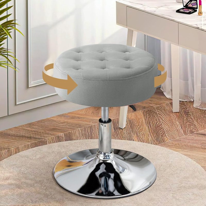 Modern Swivel Adjustable Height Accent Stool, Light Gray Velvet
