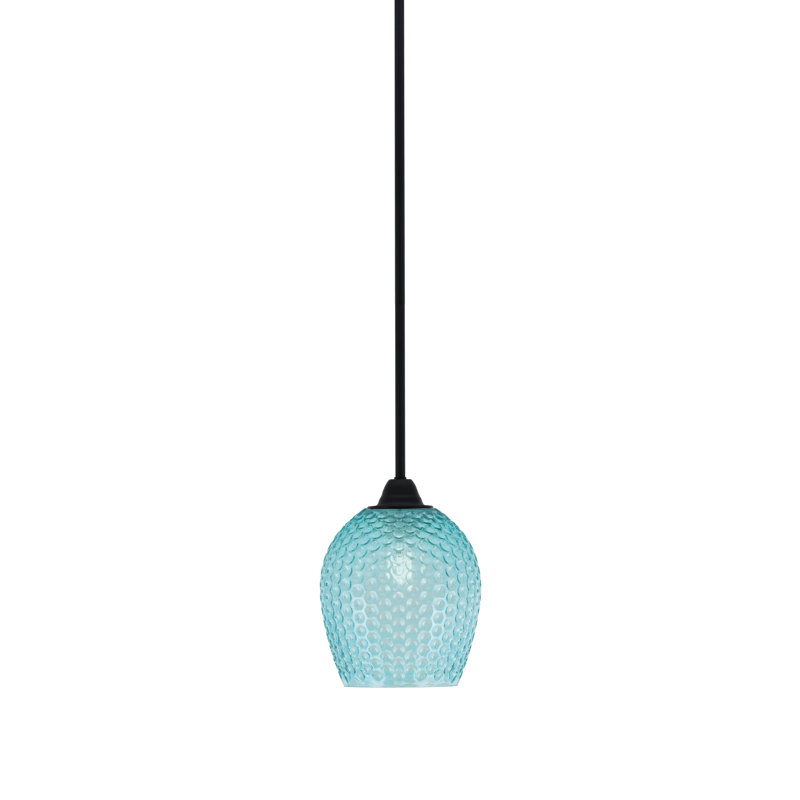 Mini-luminaire suspendu en verre 7,5 po Mukkesh, Sarcelle, Noir mat