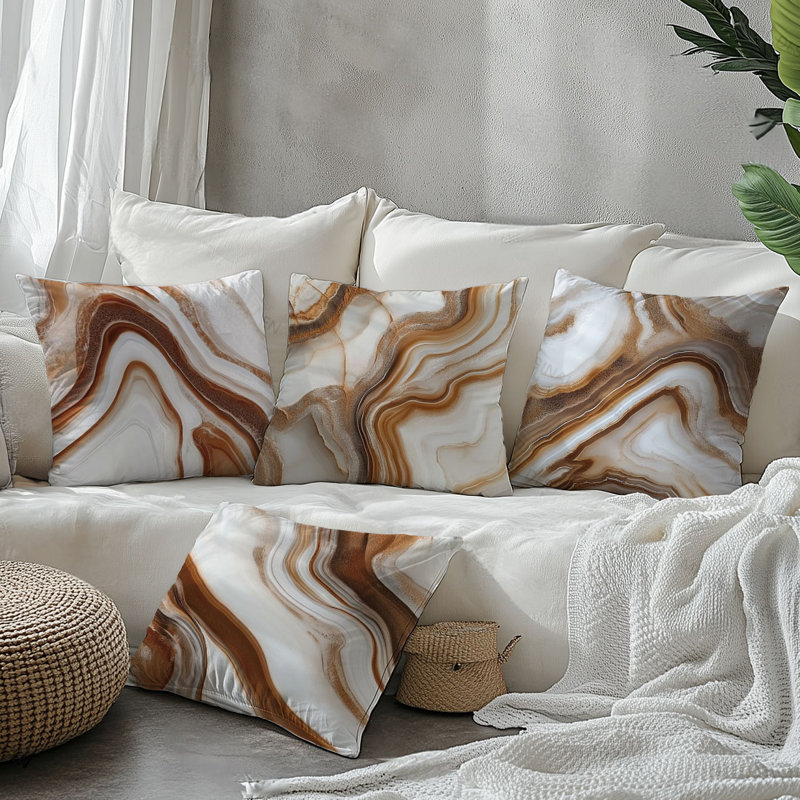4 housses de coussin décoratives à motif de marbre