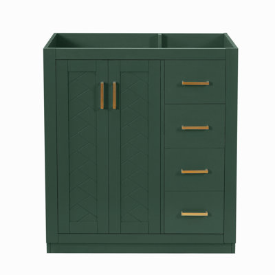 Ensemble de meuble-lavabo autoportant avec cadre en bois massif 30 po, 3 tiroirs et portes à fermeture douce