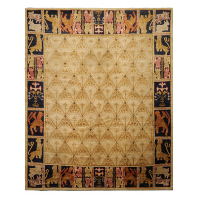 Tapis tibétain transitionnel beige en laine noué à la main 8 pi 2 po x 9 pi 10 po