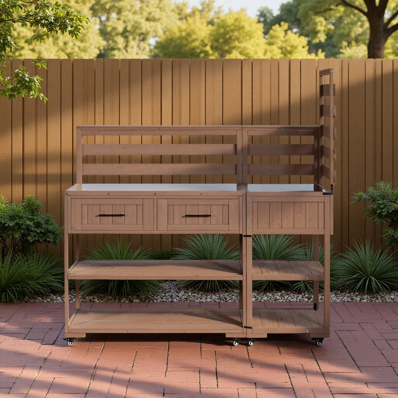 Îlot de cuisine d'extérieur avec plateau en acier inoxydable 62,3 po Topmax, Brun