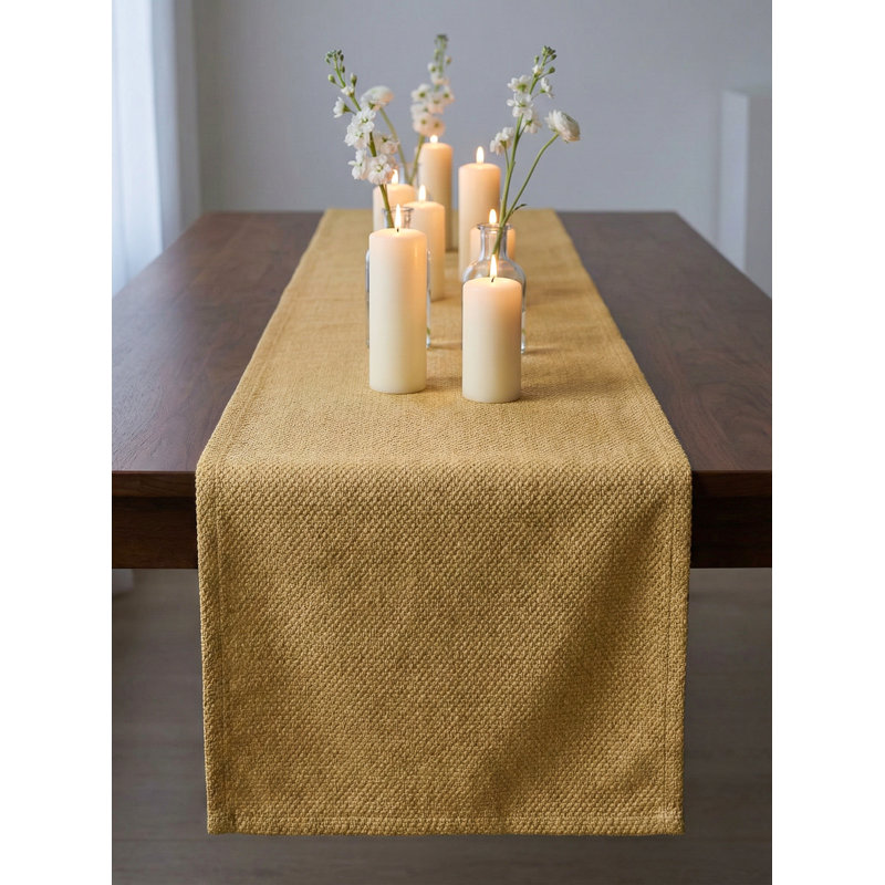 Warm Beige Drift Weave Indoor Outdoor Table Runner 14x72, Marisol