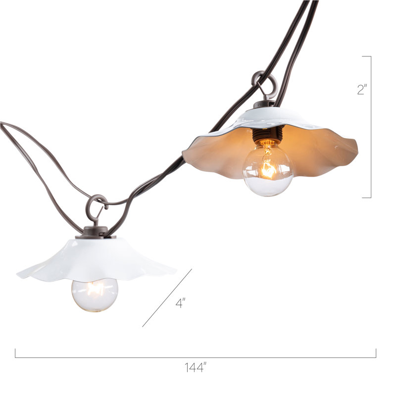Decorative 10-Count Patio String Lights – 12-Foot Outdoor Lighting with White Metal Scalloped Plate Covers and Clear G40 Bulbs