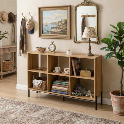 3-Tier 6-Cube Wooden Freestanding Open Bookshelf, Reinforced 5 Rust-Resistant Metal Legs & Anti-Tipping Safety Kit, Fits Living Room, Study