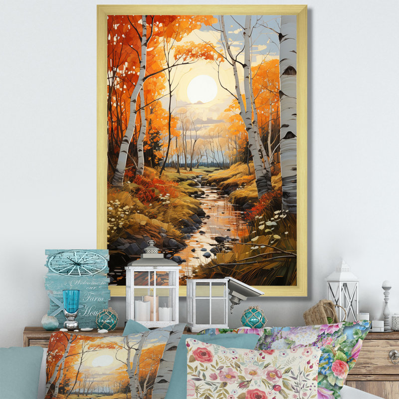 Reproduction d'art sur toile Cortlan Birch Woods Autumn Sonata VII, H 44 po x l 34 po x P 1,5 po, Encadrement doré