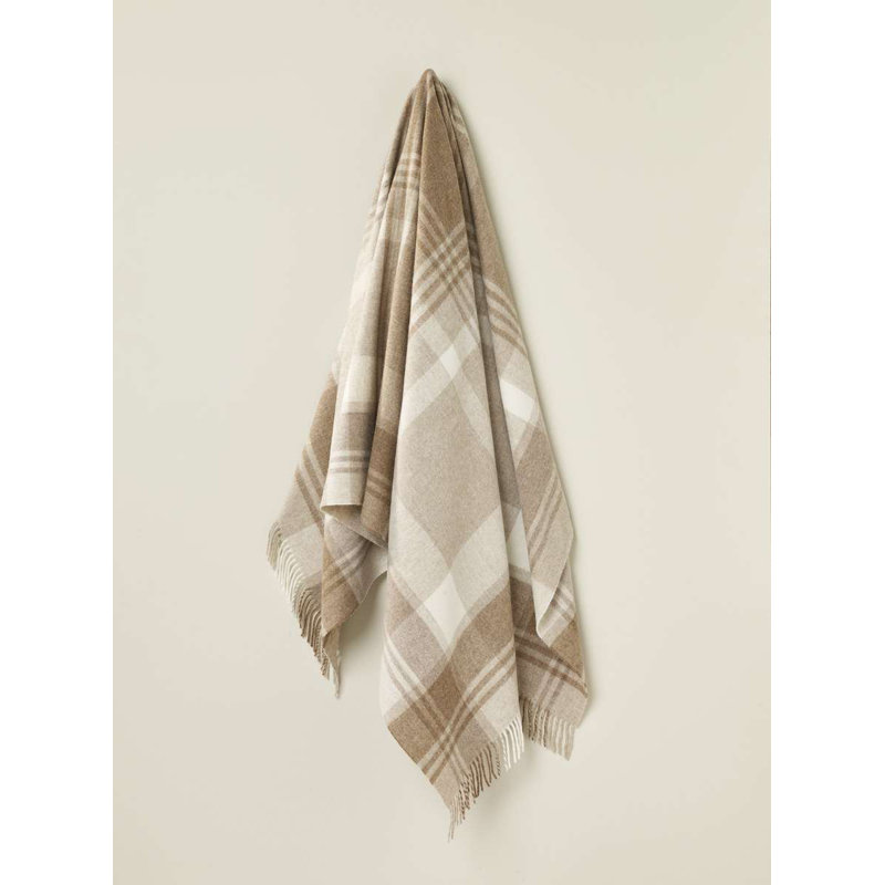 Jeté tissé en laine d'agneau Merino, Géométrique beige
