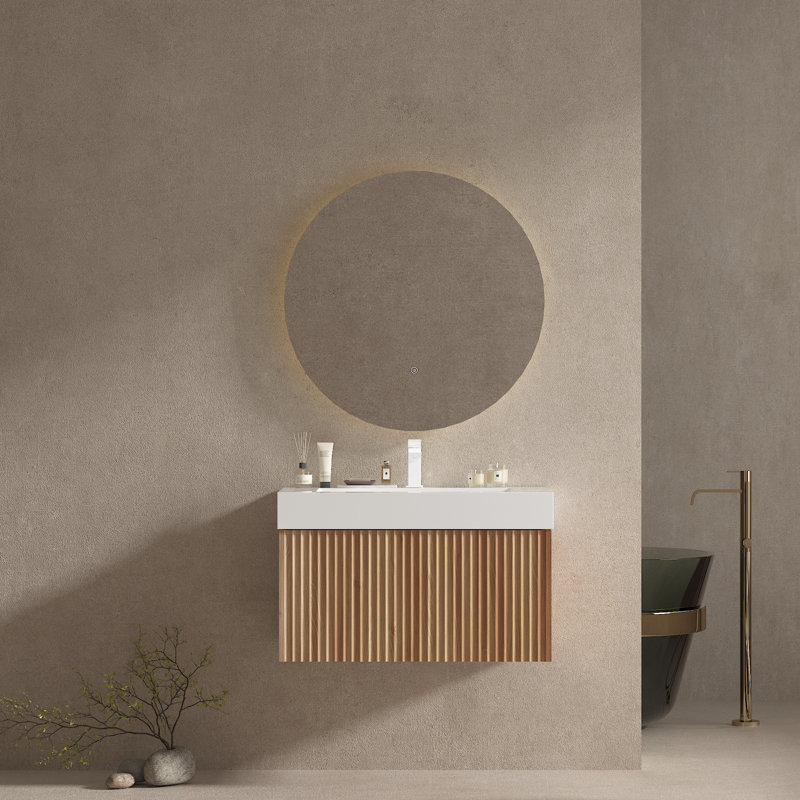 Wall Mount Bathroom Vanity With Sink Top Modern Cabinet With Soft-Close Drawer, 24"