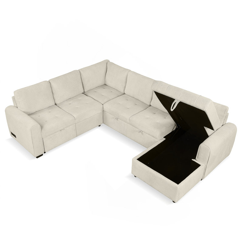 Canapé en velours côtelé avec accoudoirs carrés, Beige