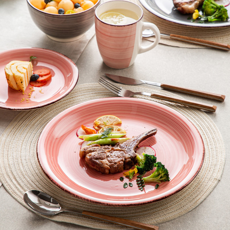 BELLOAER 16 Piece Dinnerware Set, Service for 4, Blue/Grey/White