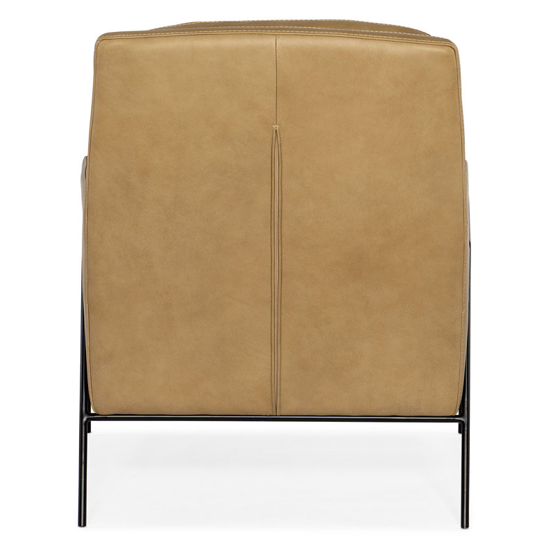 Aziel Metal Frame Club Chair, Ankur Sand Genuine Leather