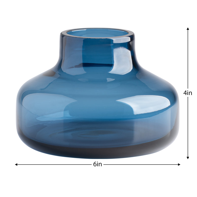Aquista 4" Hand Blown Art Glass Blue Table Vase, Blue