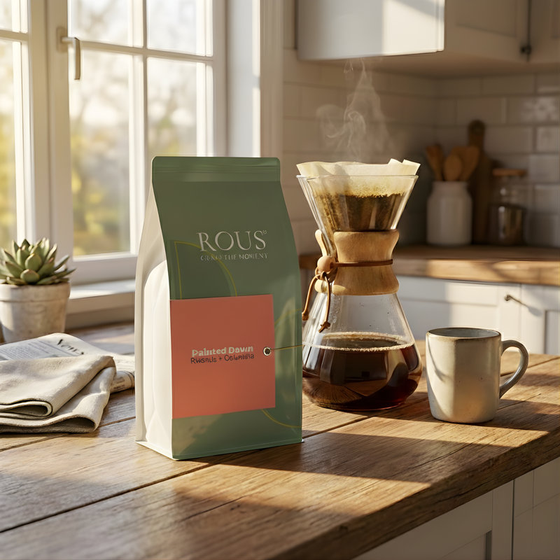 ROUS Painted Dawn Coffee – Rwanda + Colombia Whole Bean Coffee, Rich & Smooth, 12 oz
