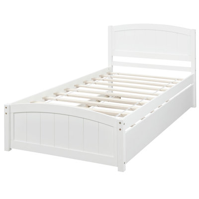 Lit simple en bois avec lit gigogne blanc