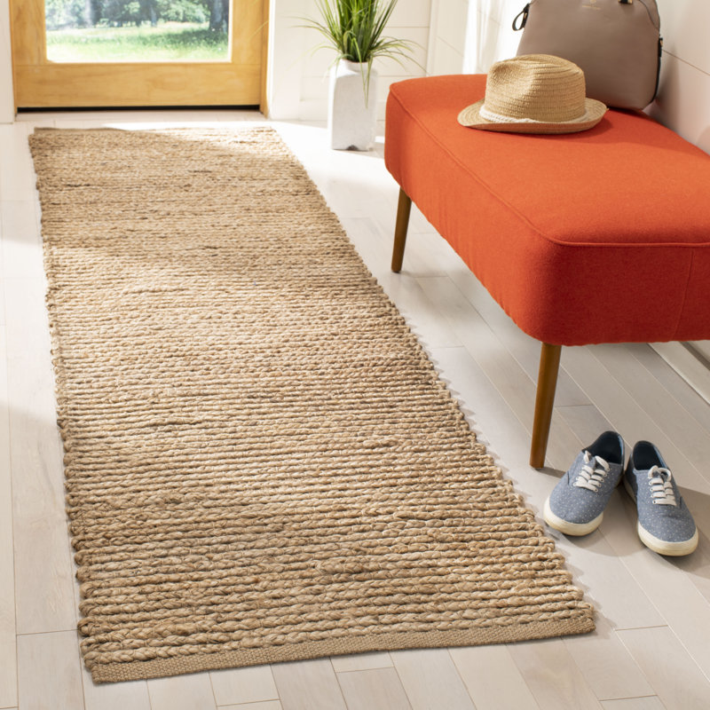 Tapis de couleur unie en jute tissé à la main Doleman Cape Cod, Tapis de couloir 2 pi 3 po x 16 pi