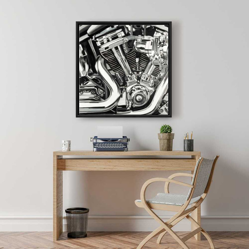 Toile mécanisme de moto | Art encadré blanc pour la décoration intérieure