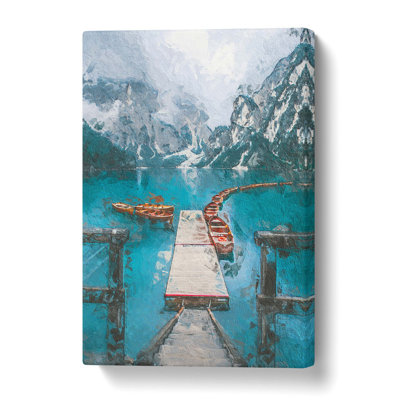 Boats In Pragser Wildsee Lake Italy - Wrapped Canvas Painting