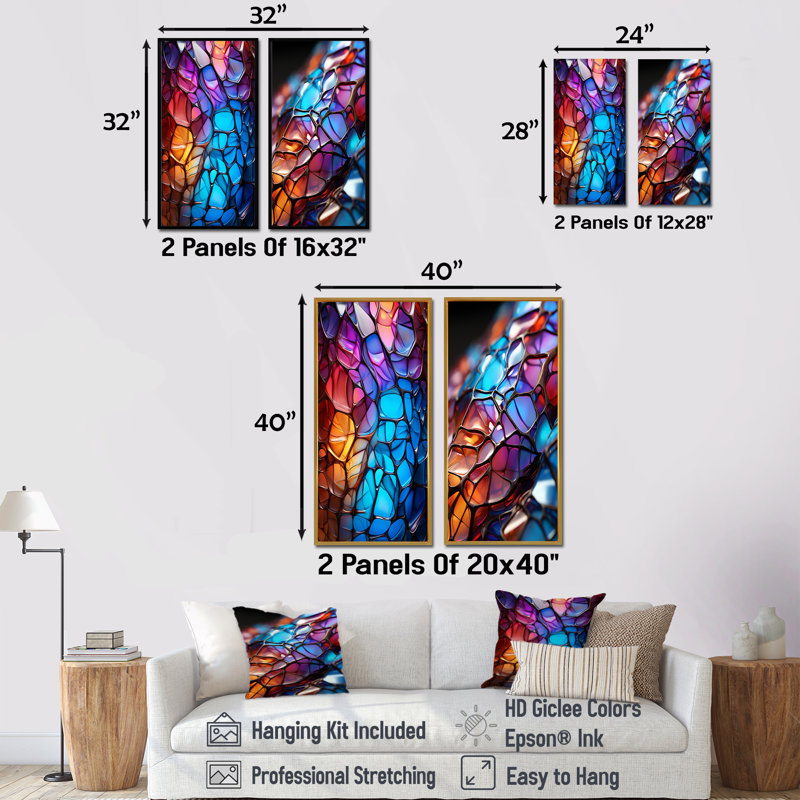 «Opalescent Abstract Fractal Glass Relief I», ensemble de 2 impressions sur fractales abstraites sur toile, H 28 po x l 25 po