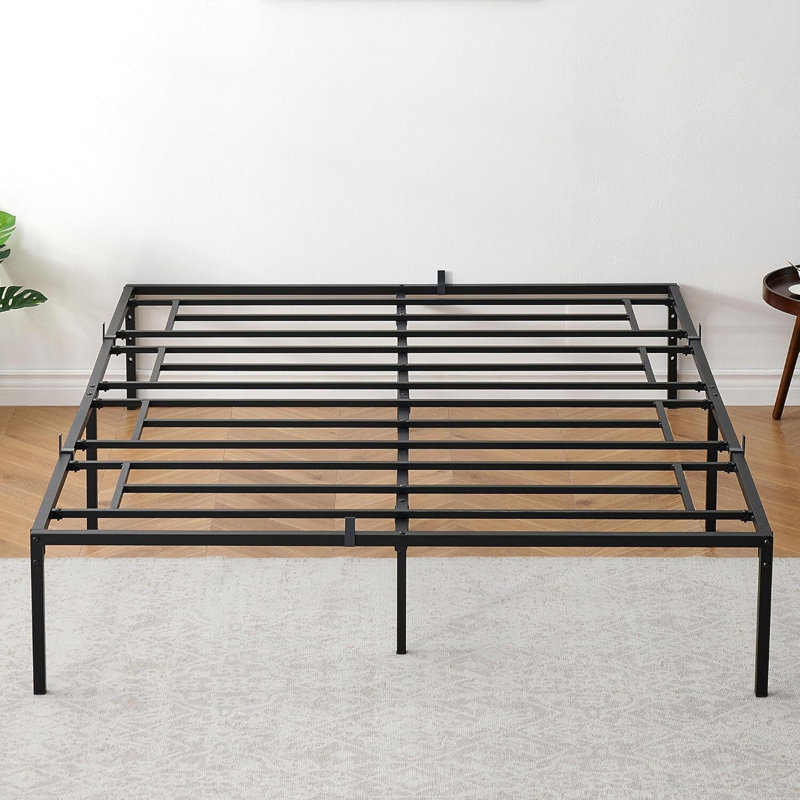 Black Metal Queen Bed Frame with Storage and Slats