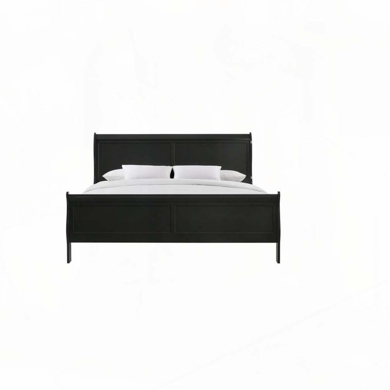 Panneau à lit-bateau en bois massif, Noir, noir, noir, noir, Très grand lit