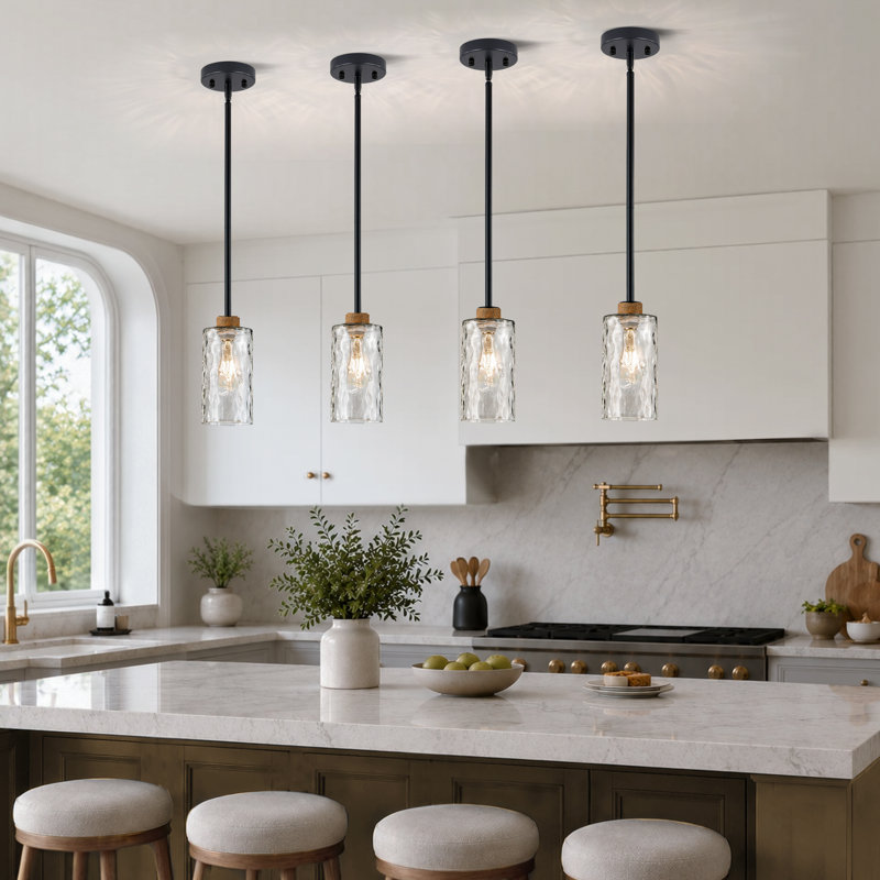1-Light Simple Glass Pendant Light with Linen, Adjustable Swivel Canopy for Kitchen Island, Dining Rooms, Entryways